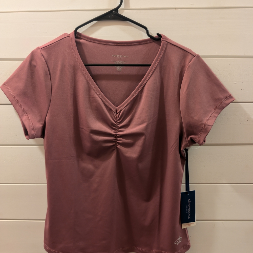 Aeropostale Sport Women's V-Neck Ruched Top - Pink
